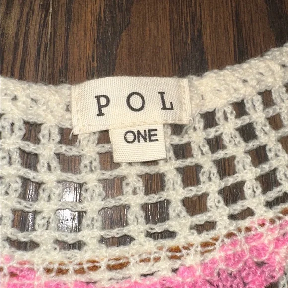 POL boho weave pattern Crochet knit Pink and Brown Top one size - Picture 8 of 10